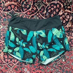 Oiselle Long Roga Athletic Running Shorts Leaf Print 8